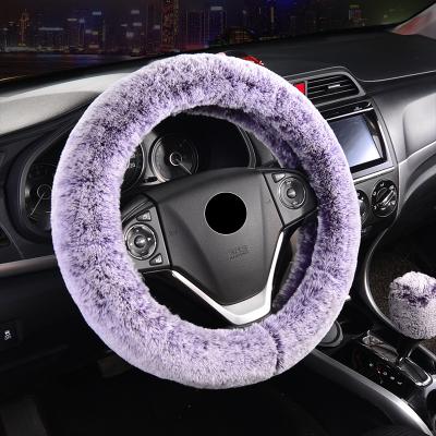 China Comfortable Universal Fuzzy Frost Color Polyester Faux Fur Shorts 3PCS Steering Wheel Cover Set for sale