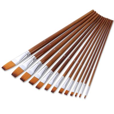 China Acrylic. Watercolor.Oil Painting Flat Tip Brushes Synthetic Nylon Artist Paint Brush Set of 13 Pcs for Watercolor Oil Painting Long Handle Copper Acrylic Olive for sale