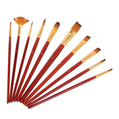 China Acrylic. Watercolor.Oil Hair Wood Handle High Quality Nylon Paint Brush Professional Artist Painting Brushes Oil Acrylic Gouache 10 PCS Kit for sale