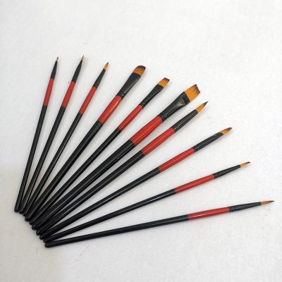 China Acrylic. Red and Black Wooden Artist Painting Brush Set Kit Acrylic Watercolor Gouache Oil Classic 10 Pcs Handle Watercolor.Oil High Quality Nylon Hair for sale