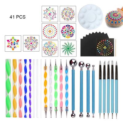 China Paniting 41pcs/set Mandala Dotting Tools for Rock Stone Pen Stencil Template Brush Tray Painting Kit for sale