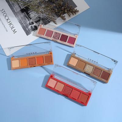 China New Five Color Waterproof Eyeshadow Palette Multifunctional Glitter Matte Eye Shadow For Girl for sale