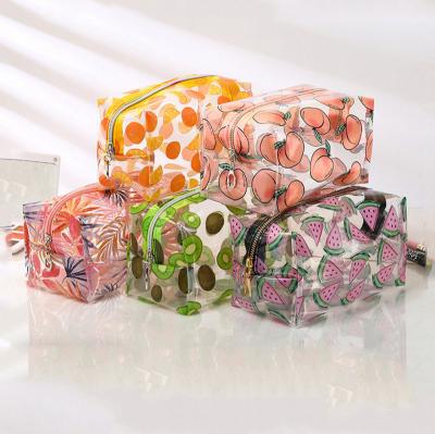 China Eco-friendly Clear PVC Cosmetic Bag Travel Maiden Fruit Pattern Transparent Star Anise Bag Cosmetic Bag for sale