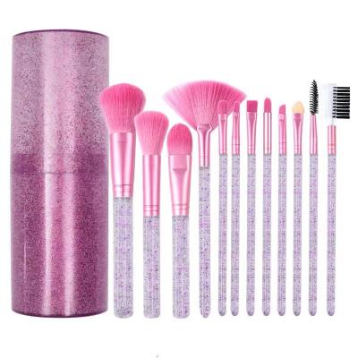 China Angular Blush Portable Professional Multicolor Makeup Brushes Rod 12 Transparent Makeup Barrel Brush Set for sale