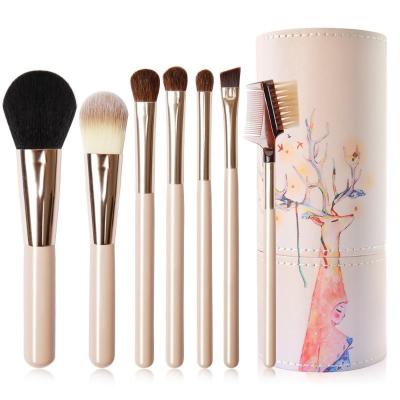 China Angular Blush Soft Deer Makeup Brushes 7Pcs Women Model Makeup Brush Professional Portable Leather Barrel Soft Makeup Brushes for sale