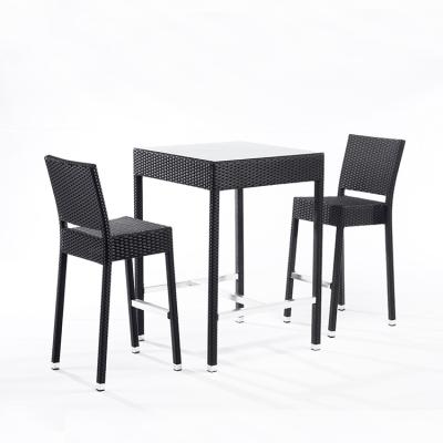 China Modern Outdoor Furniture Rattan Counter Stools Patio Hotel High Bar Rattan Wicker Chair And Table Set Of 3 Aluminum for sale