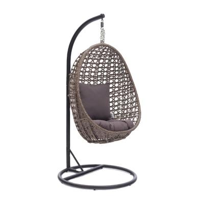 China New Contemporary Outdoor Hanging Rattan Wicker Patio Swings Single Seat Metal Customized Center Home Garden Swing Egg Chair With Stand for sale