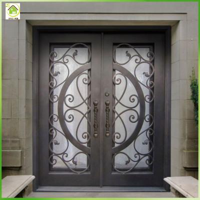 China Modern Decorative Front Patio Double Entry Wrought Iron Doors for sale