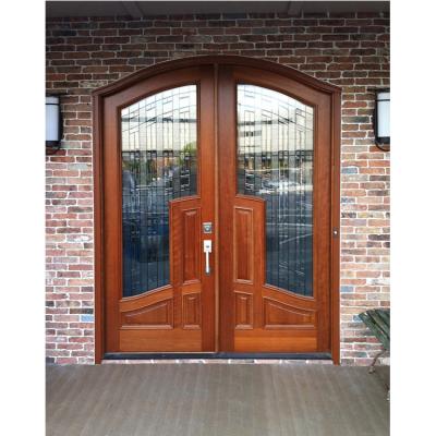 China Modern Glass Entry Door Insert Arched Wooden Door Mahogany Solid Wood Door for sale