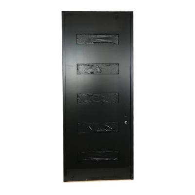 China Easily Assembled Wooden 5 Panel Black Glass Hotel Sliding Bathroom Waterproof Door Glass Panel Doors For Sale Interior Shaker Door for sale