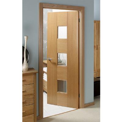 China Modern flush door design with glass interior veneer wood door with door frame for sale