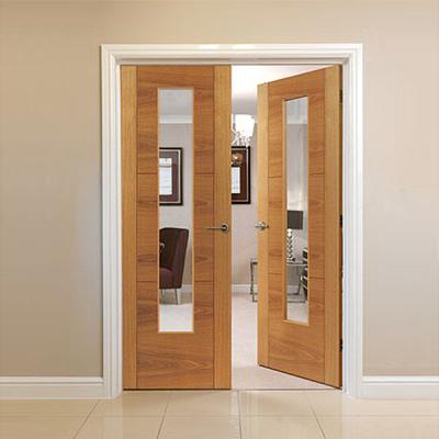 China Modern Contemporary Internal Solid Wood Doors With Glass Flush Glazed Part Dividing Doors for sale