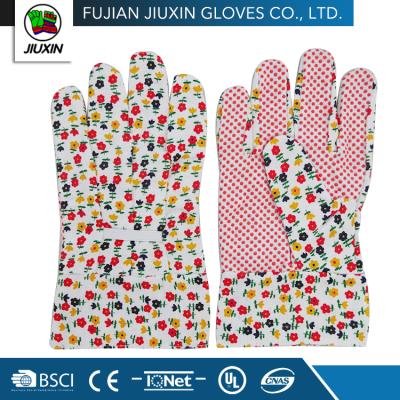 China JX68C301 Factory Made High Quality Safety Labor Flower Drill Cotton Garden Working Gloves for sale