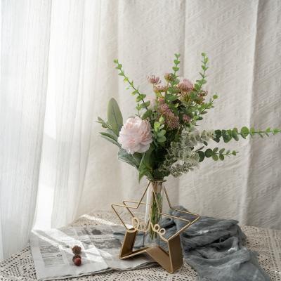 China New Design CF01029 Modern Artificial Flower Bouquet Peony Eucalyptus Flocking Leaves For Bridal Bouquet for sale