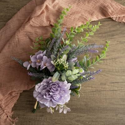 China Modern Popular Artificial Flower CF01037 Bouquet Camellia Hydrangea Eucalyptus Lavender For Decorative Flower for sale