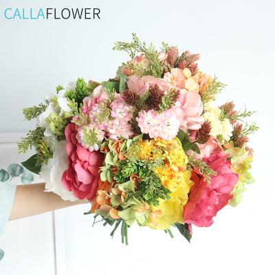 China DY7-15 Touch Artificial Flower Bouquet Natural Silk Peony Hot Selling Hydrangea For Decorative Flowers And Plants for sale