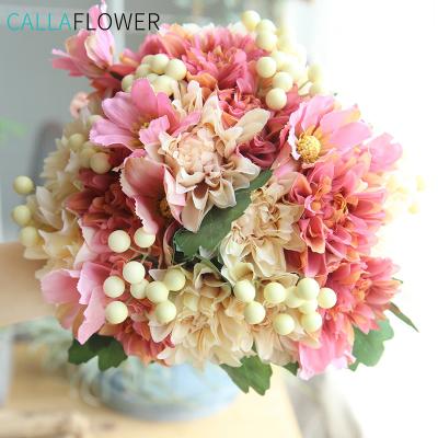 China Hot Selling Natural Touch DY1-1890 Dahlia Bouquet Artificial Silk Foam Artificial Berry Bundle For Decorative Flowers and Plants for sale