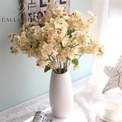 China MW24831 Amazon Hot Sale Artificial Flower Fabric Beige Cherry Blossom For Mother's Day Eco-Friendly Gift for sale