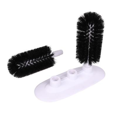 China Factory Price Hand Three Long Head Cup Bathroom Brush Toilet Bowl Trash Can And Detachable Cleaning Brush Set for sale