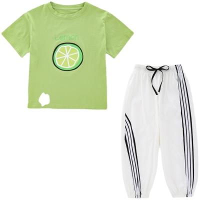 China Sports roll up girls' summer suits Korean new style little girl's sports big children's two-piece sweatsuit set for sale