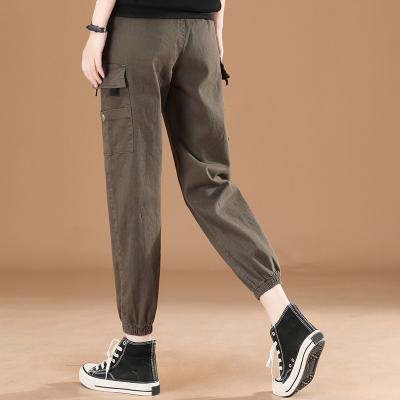 China Factory Supply High Quality Women's Solid Color Elastic Waist Pants And Trousers Anti-wrinkle With Buttons For Women for sale