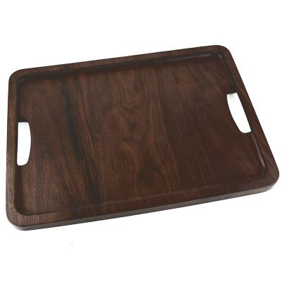 China China Decor Black Walnut Solid Wood Size Two Handles Large Square Tea Serving Tray Juice Serving Tray Hotel Fruit Dish for sale