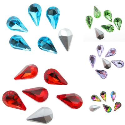 China Pointback factory wholesale 8*13mm stone glass rhinestoneTeardrop fancy stones point back glue on glass rhinestones for sale