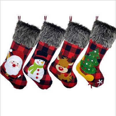 China Christmas Decoration Supplies Christmas Stocking Plush Faux Fur Cuff Christmas Sock Gifts For Xmas Party Decorations for sale