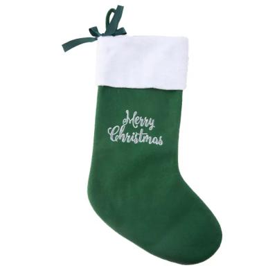 China All Christmas Handmade Green Plush Crafts Hanging Stocking Socks For Christmas Tree for sale