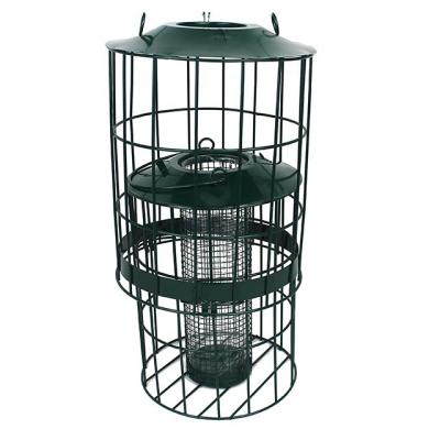 China Viable 2 In 1 Squirrel Proof Metal Caged Peanut Seed Bird Hanging Feeder for sale