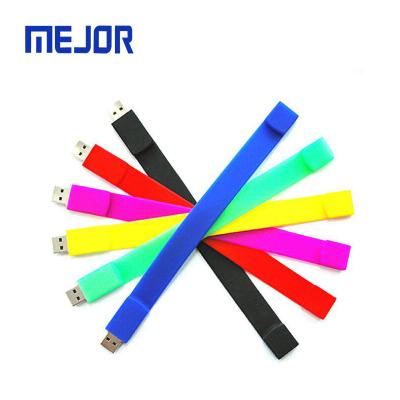 China Promotional Custom Usb Flash Band Blue Rubber Brazalete Pen Drive 16GB 8G Flash Hard Disk Customize Wristband 4gb Silicone USB Wristband for sale