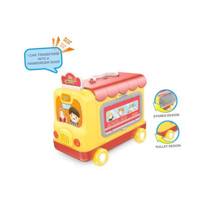 China Hot Selling High Quality Children's Toys Plastic Yellow 2-in-1 Bus and Burger Shop Toys for sale