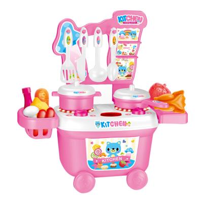 China Small Plastic Indoor Pink Tableware Plastic Kids Play House Toys with Light and Music for sale