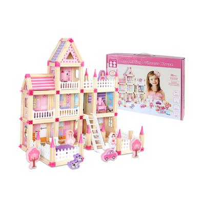 China Hot Item Good Quality 298 PCS Educational Wooden Toy Castle Villa Building Block Toys for sale