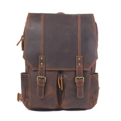 China Leather Laptop Backpack School Office Bag Travel Rucksack Large Capacity Full Grain Leather Backpack Wear-resistant Leather Backpack for sale