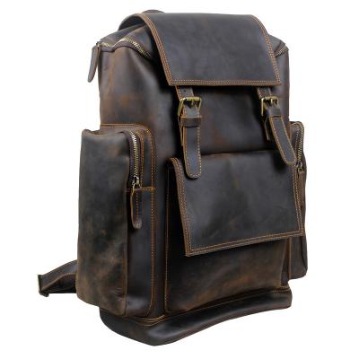 China Leather Laptop Backpack School Office Bag Travel Rucksack Large Capacity Full Grain Leather Backpack Wear-resistant Leather Backpack for sale