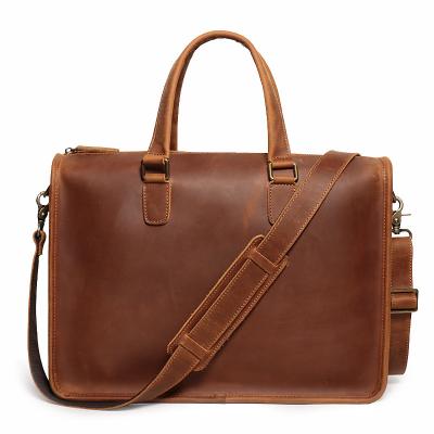 China High quality full grain leather briefcase laptop bag genuine leather message bag handbag comes with a shoulder strap for sale