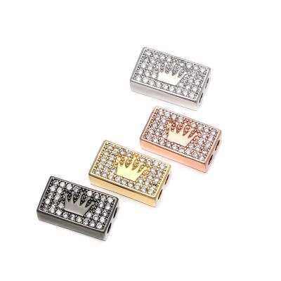 China Making Jewelry 14*9mm Micro-inlaid Crown Copper Zircon Rectangle Spacer Beads Bracelet Connectors Unisex Charms Bracelet For Jewelry Making for sale