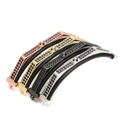 China New Double Row Zircon Copper Micro Inlaid Geometric Pyramid Shaped Connectors Patch Bracelet Accessory For Jewelry Making 60mm*8mm for sale