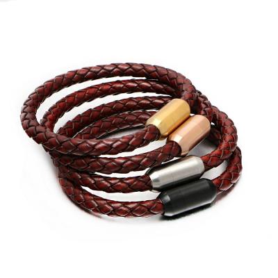 China Factory direct sale new men's magnetic clasp stainless steel leather bracelet four color metal nickel free wholesale for sale