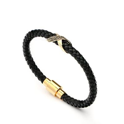 China FASHIONABLE Custom Leather Infinity Bracelet 2020 Stainless Steel Charm Jewelry Luxury Men and Women Leather Bracelet for sale