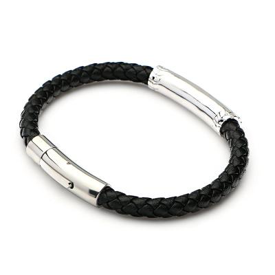 China FASHIONABLE Men's Hand Jewelry Stainless Steel Clasp Leather Genuine Leather Magnetic Bracelet for sale