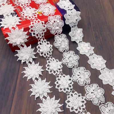 China 3D 3Dmilky Material Flower Lace Trim 100%Polyester Fabrics For Bridal Dress for sale