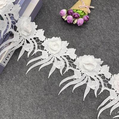 China good quality 3D materials 3d embroidered flowers lace trimming for shaped cutouts for sale