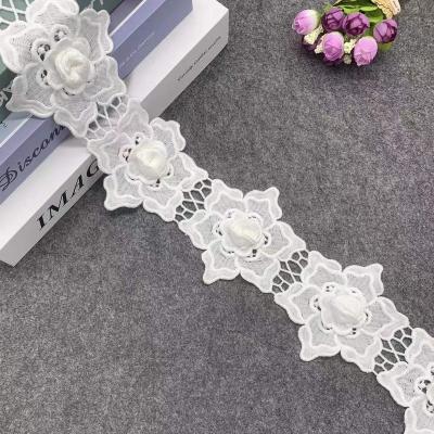 China Sustainable Wholesale Milky 3d Embroidery Lace Trim For Clothing Accessories for sale