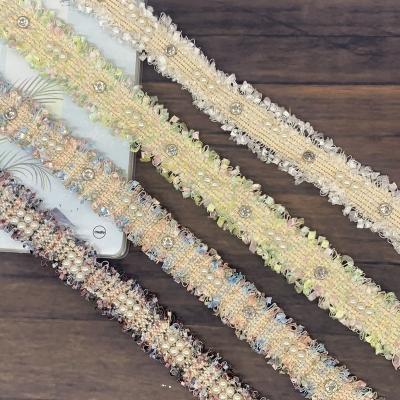 China Shrink-Resistant Pearl Beaded Clothes Accessory , Colorful Bead Ribbon Lace Trimming For Clothes for sale