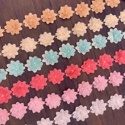 China New Style Colorful 3D Polyester Fabric 3d Lace Trim With Beads for sale