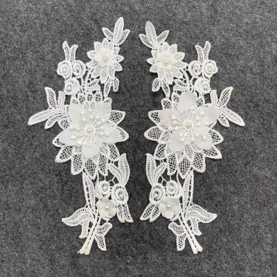 China Handmade Exquisite Polyester Patches Applique With Flowers And Laser Beads For Wedding Dress for sale