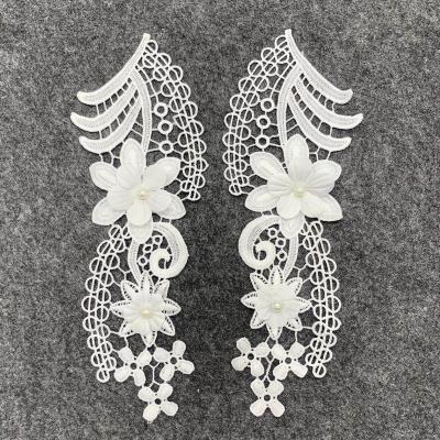 China Handmade white polyester nylon patches with flowers and laser rhinestones for sale