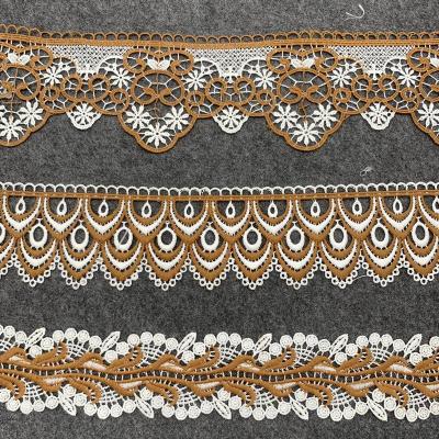 China Factory Custom Water Soluble Coffee Milky Material Fabrics Laces Lace Up Trim Suit For Clothing for sale